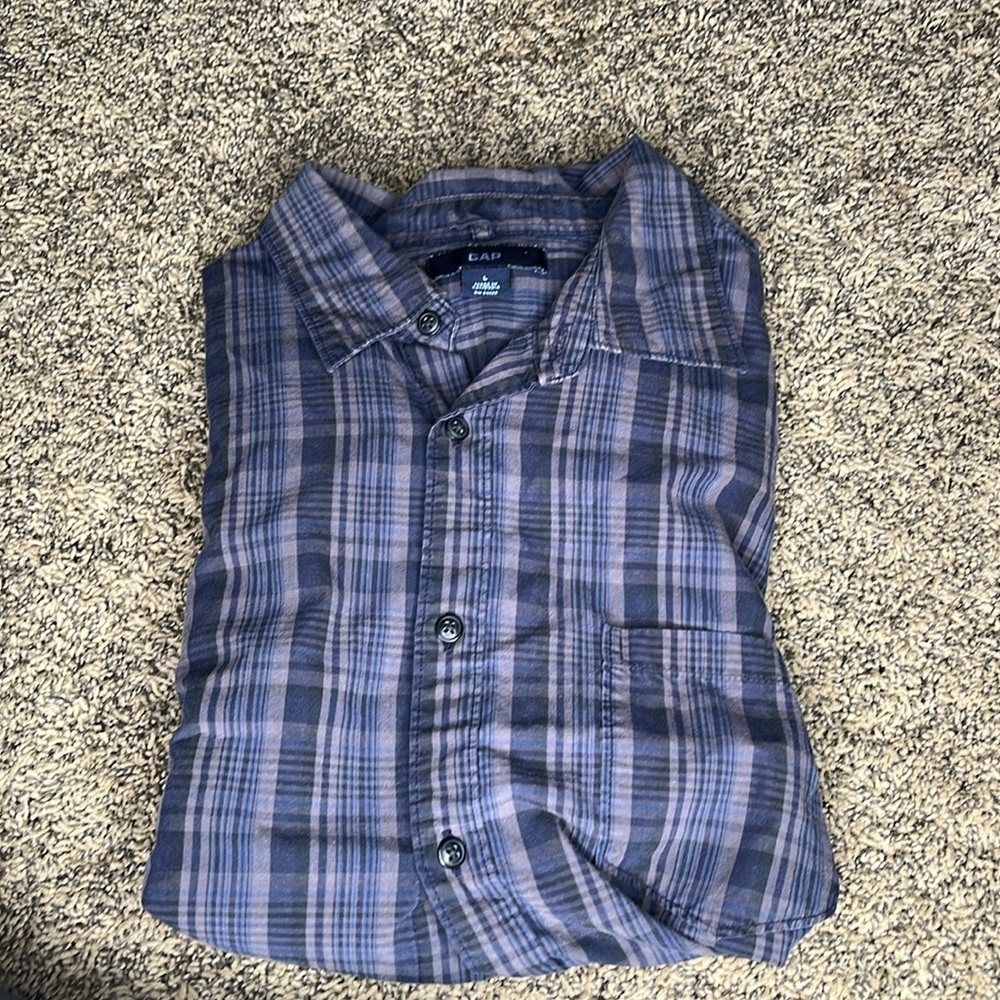 GAP Blue Casual Button Down Shirt with Plaid Design